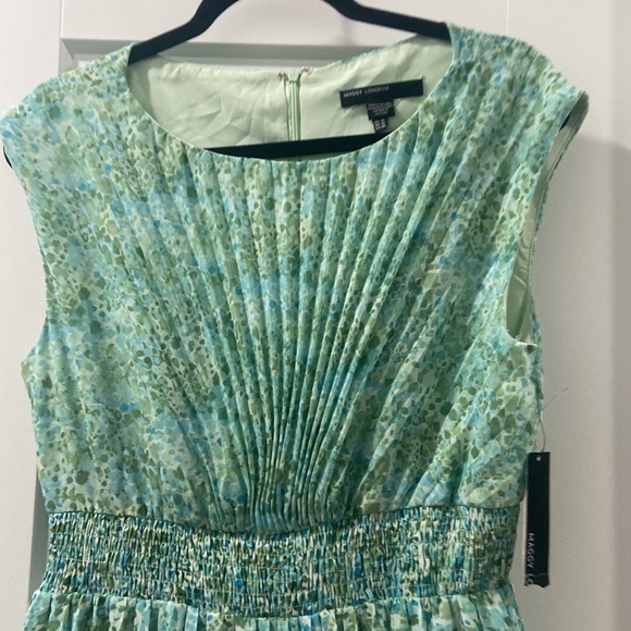 Maggy London size 10 blue and green midi dress NWT accordion fold  fan fold - Picture 3 of 13